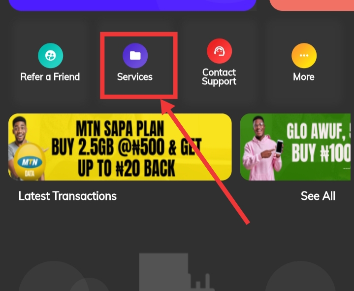 select services in the dashboard